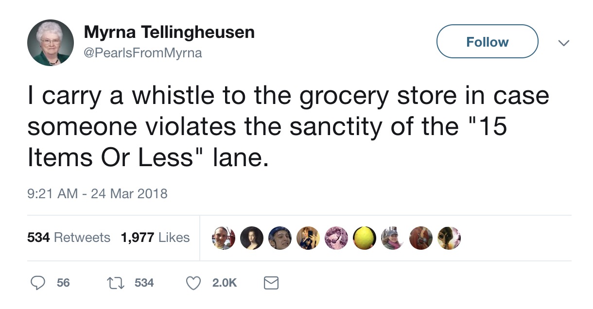 15 Tweets From Myrna Tellingheusen, The Funniest "Grandma" On The